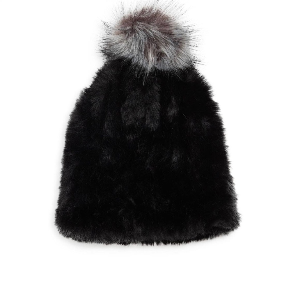Renvy Faux Fur Pom-Pom Beanie
